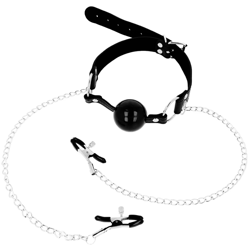 Ohmama Fetish Black Ball Gag With Nipple Clamps Stainless Steel BDSM Accessories