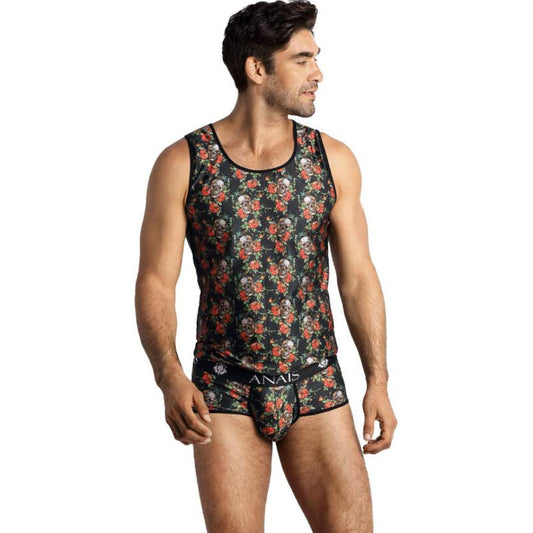 Anais Men - Power Top with Roses and Skulls Print, Size L