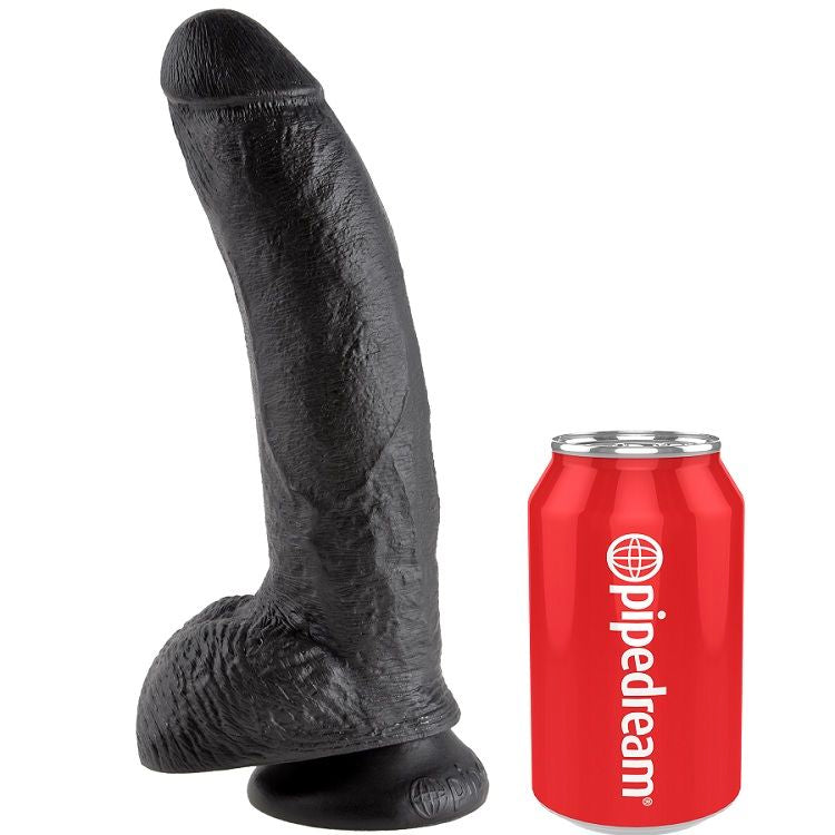 King Cock- Penis De 9" Negru Cu Bile 22.9 Cm