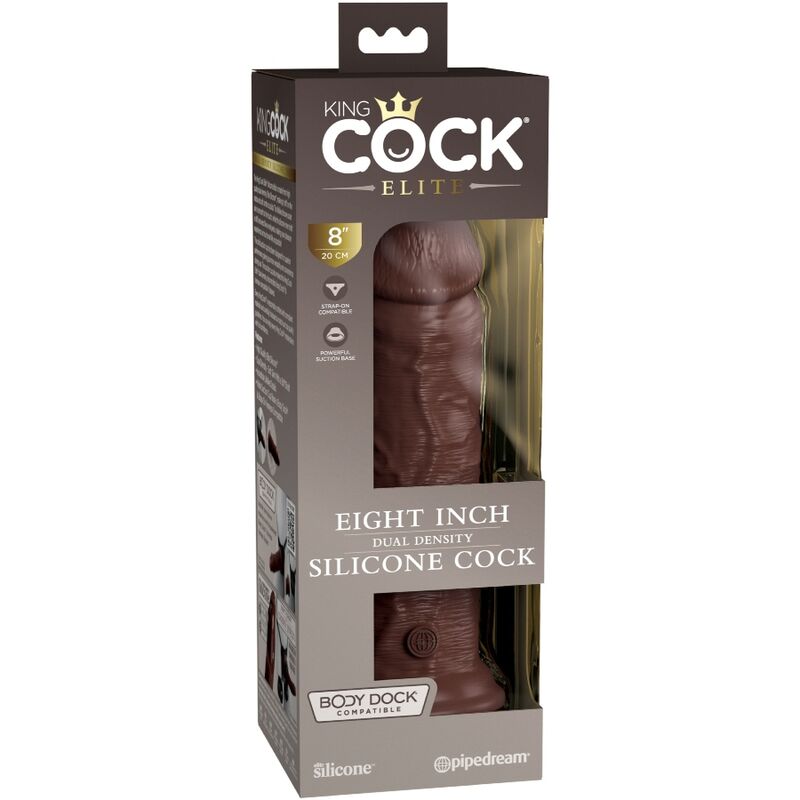 King Cock Elite - Realistic Silicone Dildo 22cm Dual Density Brown With Solid Suction Cup