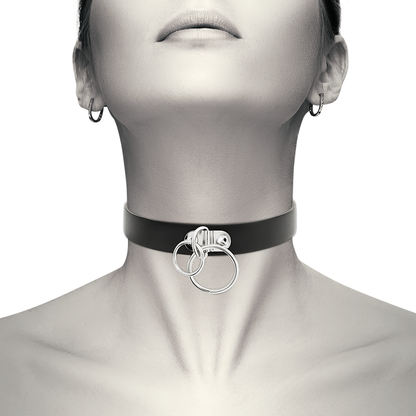 Coquette Accessories - Double Ring Vegan Leather Choker (One Size: 400mm L x 20mm W)