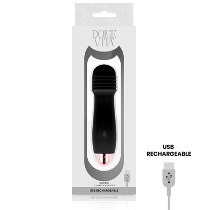 Dolce Vita - Three Black 7-Speed ​​Rechargeable Vibrator, Soft Silicone, 12.2cm Length