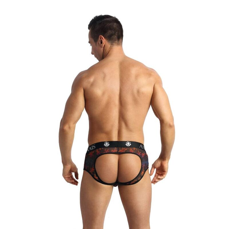 Anais Men - Chill Jock Bikini XL - Open Buttock Bikini Briefs, Black Tulle, Holiday Palms, XL