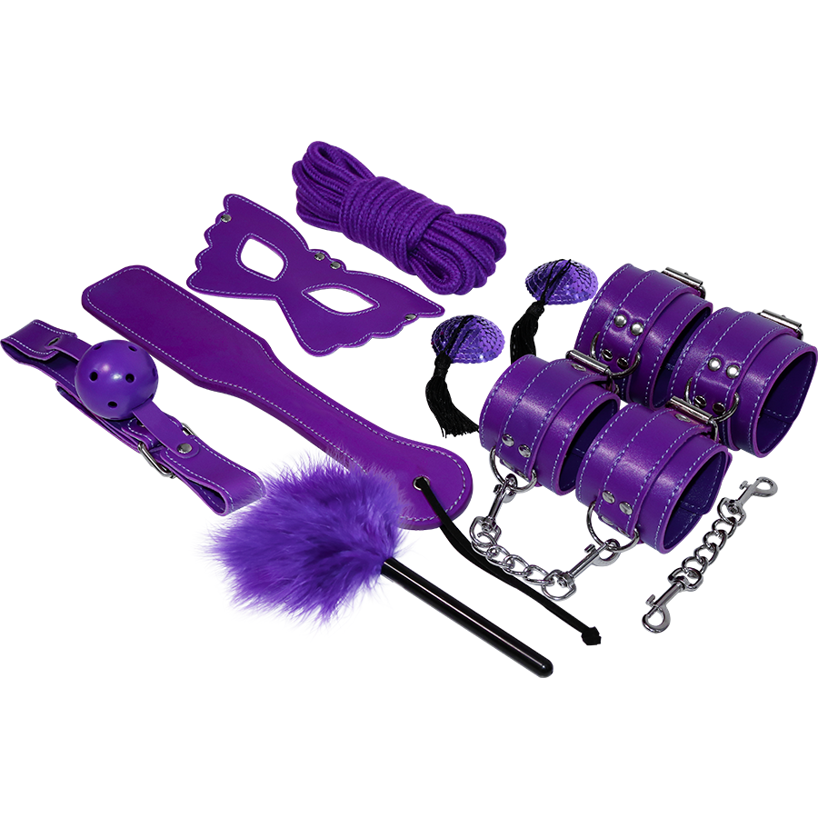 Experience - BDSM Fetish Kit Violet Series, 8 Pieces of Synthetic Leather