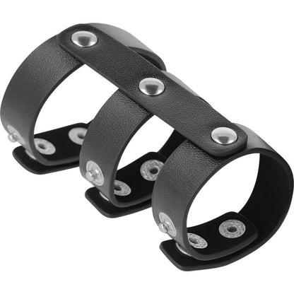 Darkness Bondage - Double Adjustable Leather Penis and Testicle Ring