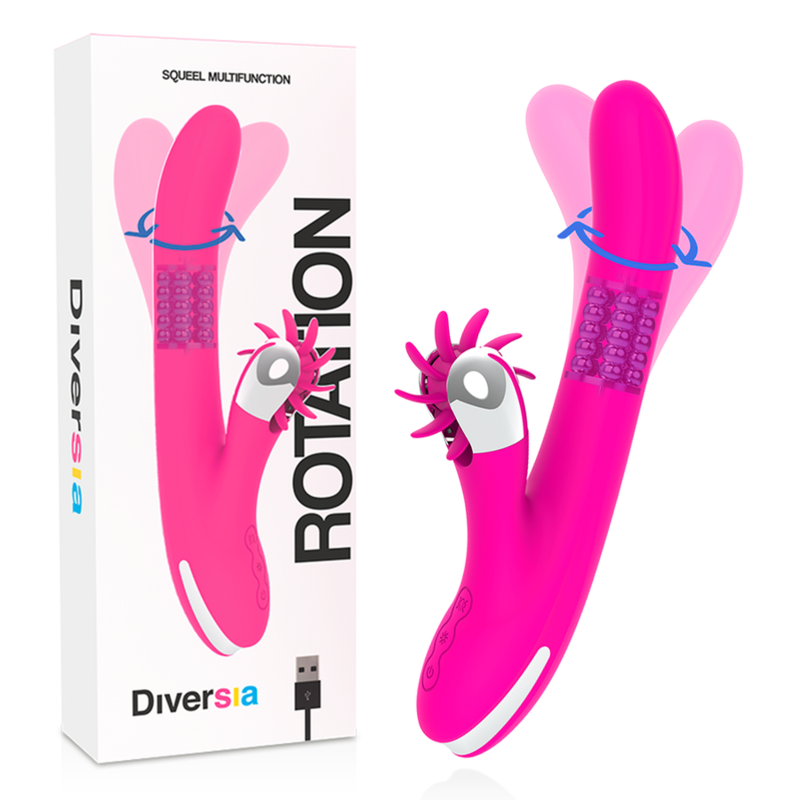 Diversia - USB Rechargeable Bunny Rotation Vibrator, Super Soft Silicone, 7 Rotation Modes, 7 Clitoral Stimulation Modes, Waterproof