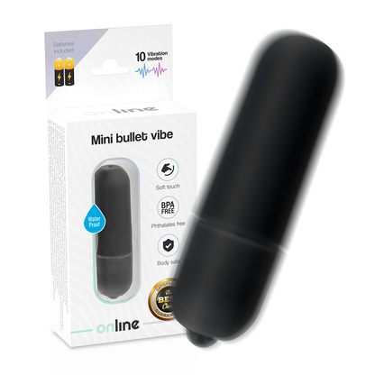 Online - Black Mini Bullet Vibrator with 10 Vibration Modes, Waterproof, Body Safe Material