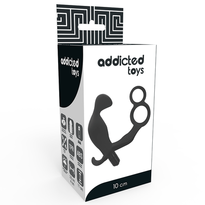 Addicted Toys Anal Plug With Double Penis And Testicle Ring Black, Combined Anal And Genital Pleasure, Plug Length 11.4cm, Plug Diameter 4cm