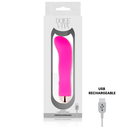 Dolce Vita - Two Pink 7-Speed ​​Rechargeable Vibrator, Soft Silicone, 13.2cm Length