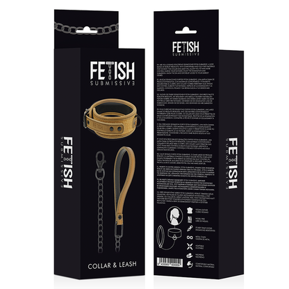 Fetish Submissive Origin - Vegan Leather, Neoprene and Nickel Free Metal Chain Collar and Handcuffs Set