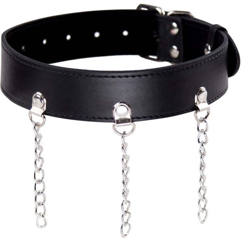 Ohmama Fetish - Fetish Ring Necklace, Faux Leather BDSM Accessory With Metal Chain