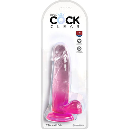 King Cock Clear - Realistic Dildo With Balls 15.2 cm Pink, TPE Material, Water Resistant