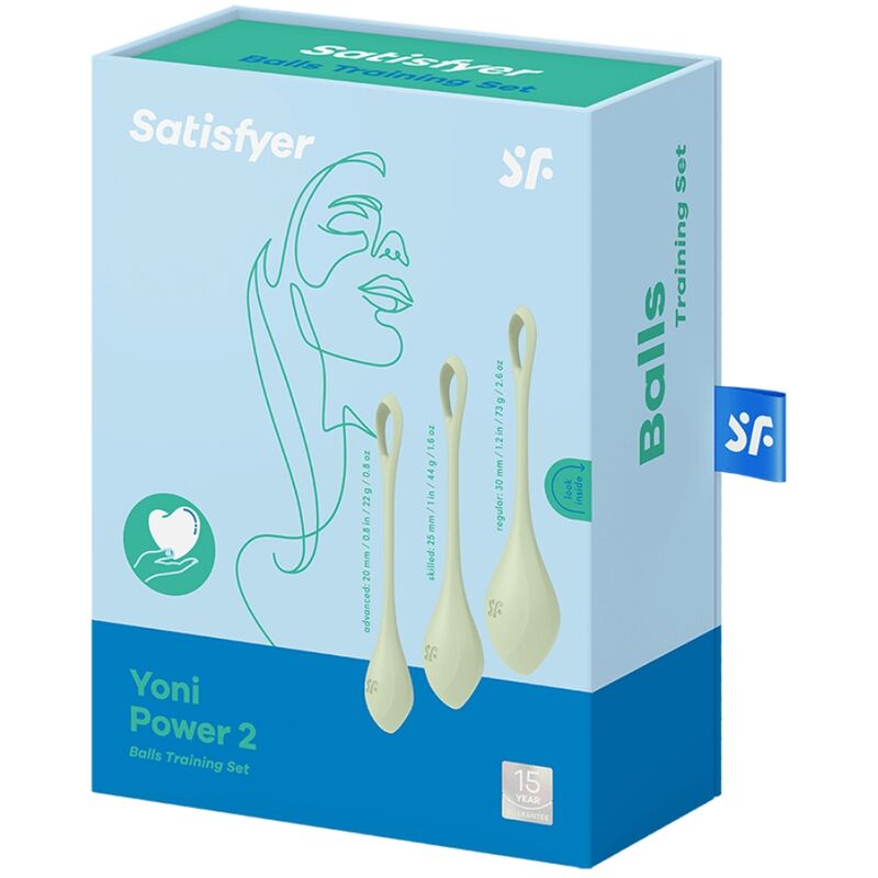 Satisfyer Balls - Ben Wa Yoni Power 2 Ball Training Set, Medical Silicone, 22g - 73g, Green