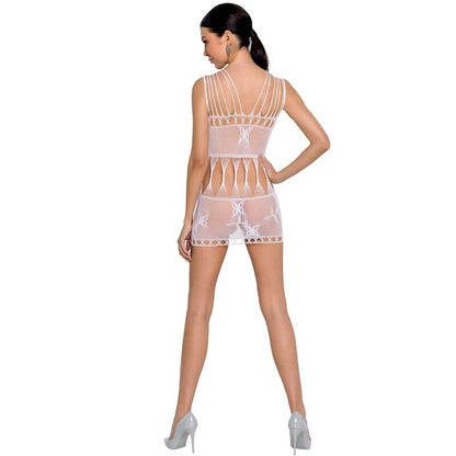 Passion Woman Bodystockings Mesh Corset Mini Dress BS090, White, Bodystocking, One Size