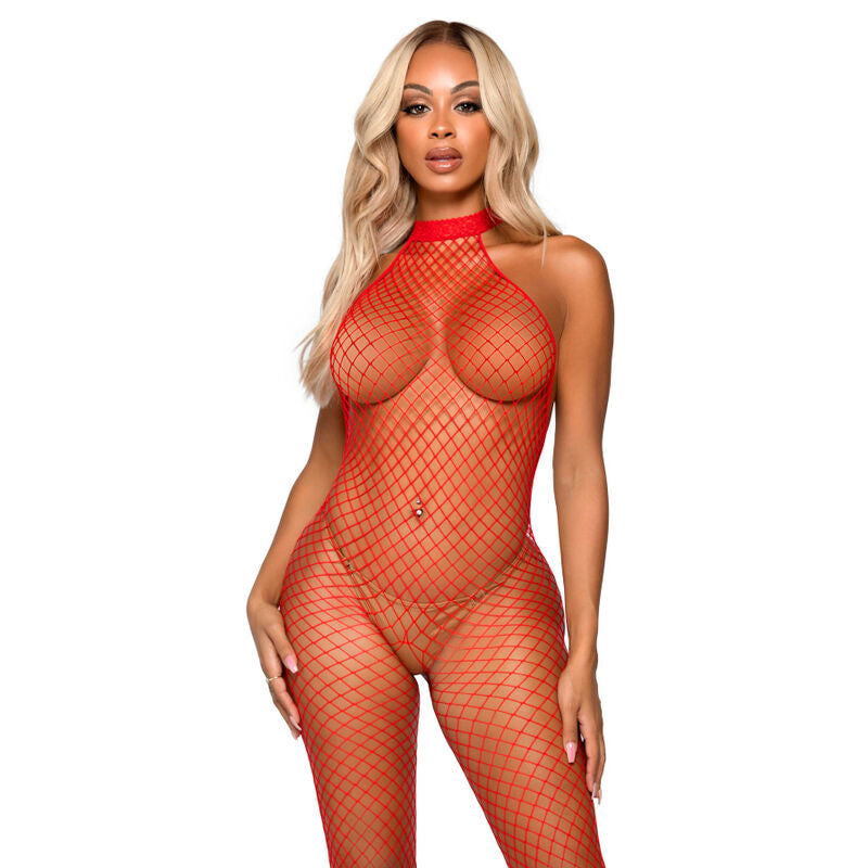 Le Frivole Bodystockings - Bodystocking Racer Neck One Size Red, Composition 93% Nylon, 7% Spandex