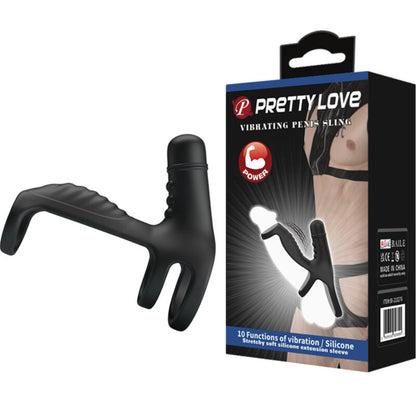 Pretty Love Male - Soft And Elastic Silicone Vibrating Penis Sling, 10 Vibration Modes, Black