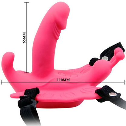 Baile Stimulating - Ultra Passionate Butterfly Harness, Silicone Vibrator with 10 Vibration Functions, Deep Red