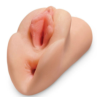 Pdx Plus+ Pdx Plus Perfect Pussy Double Stroker - Meat, Dimensions: 14.2 x 4.6 cm, Inner Diameter: 7.6 cm, Insertion Length: Vagina - 11.4 cm, Anal - 10.2 cm, Material: Fanta Flesh