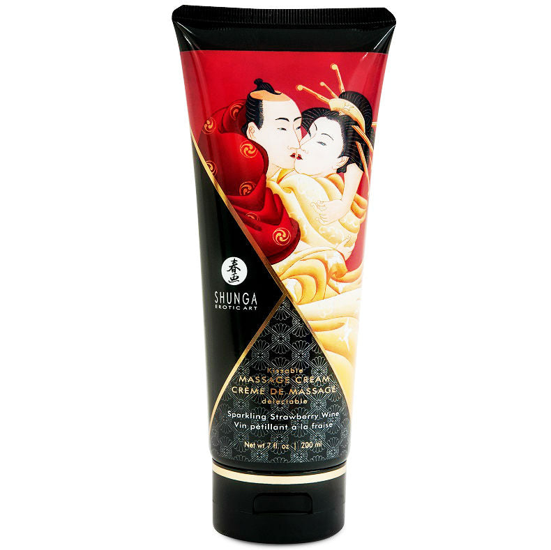 Shunga Massage Cream- Cremă De Masaj Cu Căpșuni Și Cava 200 Ml