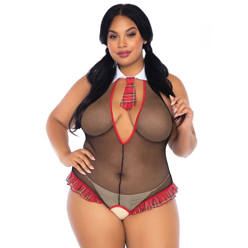 Leg Avenue Teddies- Școlăriță  Crothless Fitness Teddy Plus Size