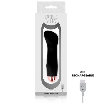 Dolce Vita - One Black Rechargeable Vibrator With 7 Speeds, Soft Silicone, 12.5cm Length, Elegant Design and Increasing Power