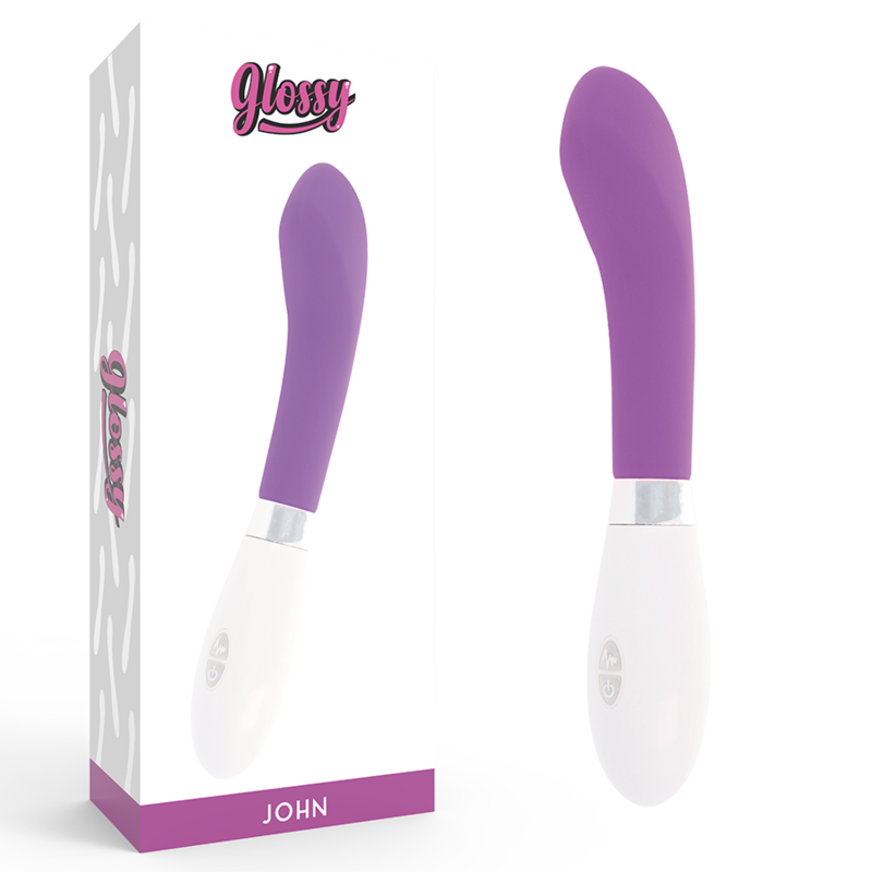 Glossy - John Violet Vibrator, Curved Vibrator with 10 Functions, Total Length 12cm, Silicone Material, Works with 2 AAA Batteries