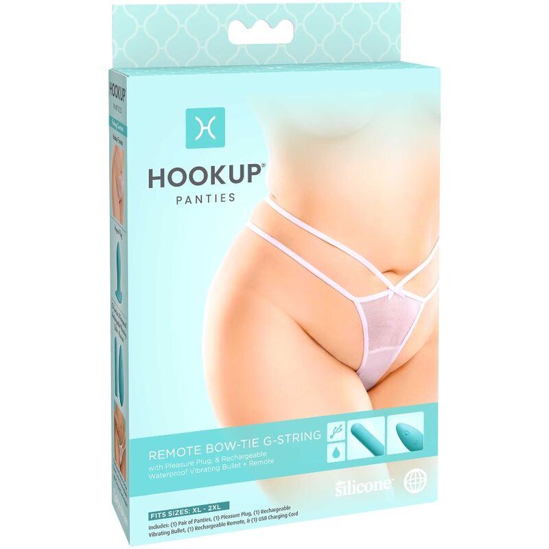 Hook Up - Water Resistant Vibrating Bow Panties and Butt Plug X-2XL