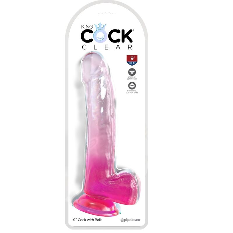 King Cock- Dildo Transparent Cu Testicule 20,3 Cm Roz