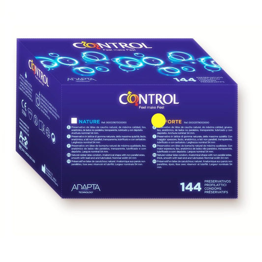 Adapta Forte Control Condoms 144 Units - Originals Range, Ergonomic Shape, Extra Lubrication, Nonoxynol 9