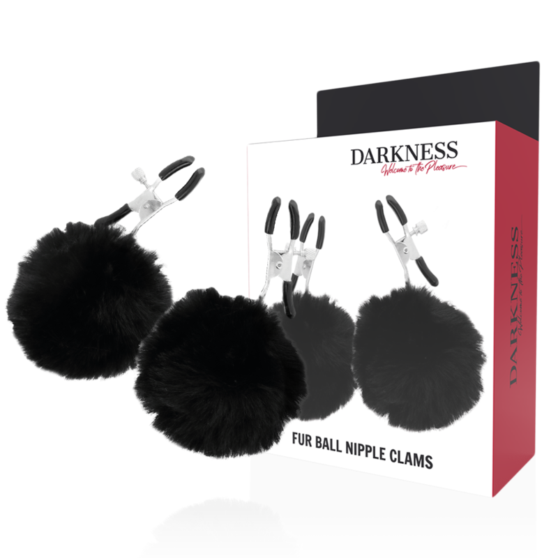 Darkness Sensations - Pom Pom Nipple Clips, Fully Adjustable, Pom Pom Decorated, Nickel Free Metal