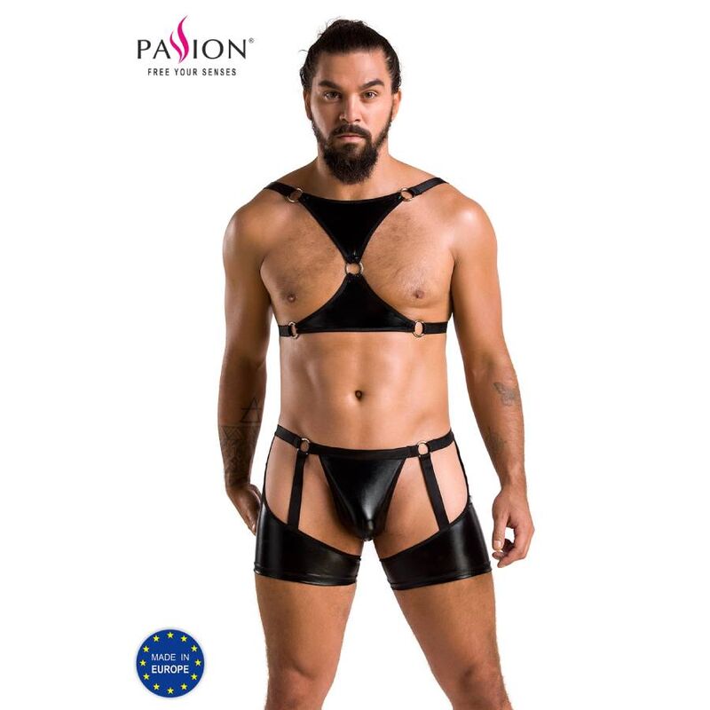 Passion Men - Set Aron Black S/M, Material: 75% Polyester, 15% Polyamide, 10% Elastane, Made in Poland, Oeko-Tex Certified, Elegant Design