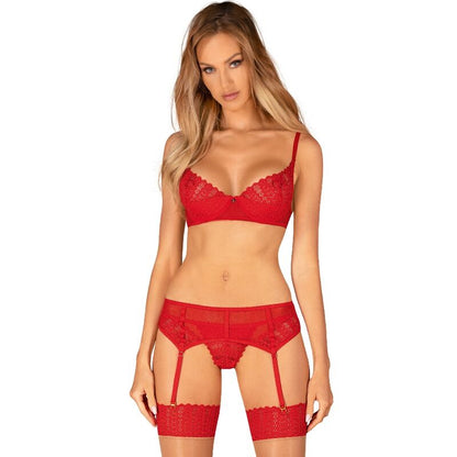 Obsessive Sets - Ingridia Three Piece Set Red M/L Underwear With Bra, Garter and Thong