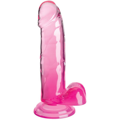 King Cock Clear - Realistic Dildo With Balls 15.2 cm Pink, TPE Material, Water Resistant