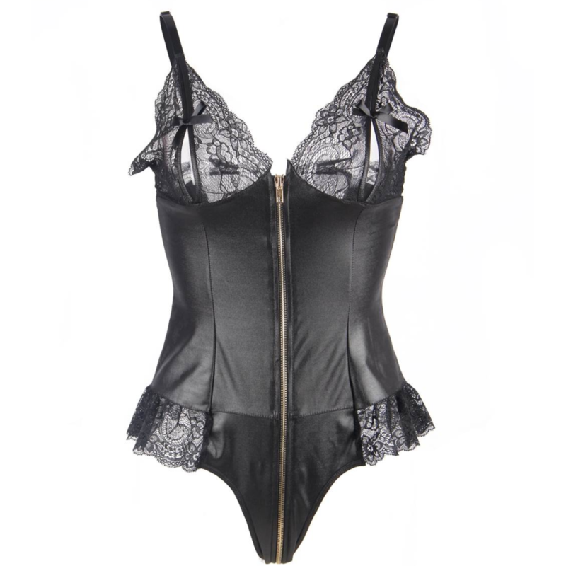 Queen Lingerie - Teddy with Leather and Lace Stitching, Plus Size