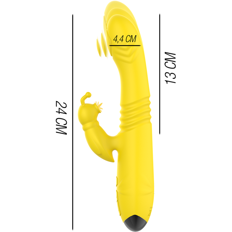 Intense Fun - Toky Multifunctional Rechargeable Up-Down Vibrator With Clitoris Stimulator Yellow, Dimensions: 24 x 4.4 cm (13 cm insertable)