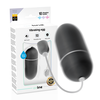 Online - Egg Waterproof Black Vibrator with 10 Vibration Modes, Waterproof, Body Safe Material