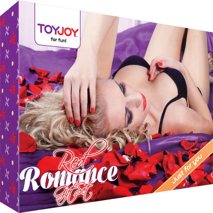 Toyjoy - Red Romance Gift Set with Spouses, Vibrator, Bullet Vibrator, Vibrator Ring, Massage Candle, Rose Petals, Lubricant, Extra Soft Powder, and 4ml Lubricant.