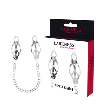 Darkness Bondage - Metal Nipple Clamps With Chain, Set Of Two