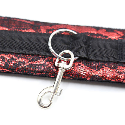 Ohmama Fetish - Velvet Handcuffs with Nylon Band, Color Red and Black, Material 70% Polyester / 10% Iron / 20% PVC, One Size, Adjustable