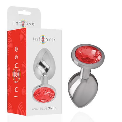 Intense Anal Toys - Metal Anal Plug With Diamond Jewel, Size S, Red Glass