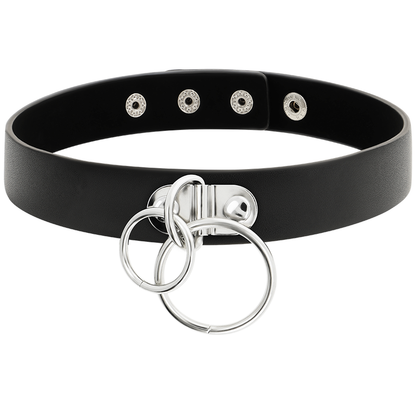 Coquette Accessories - Double Ring Vegan Leather Choker (One Size: 400mm L x 20mm W)