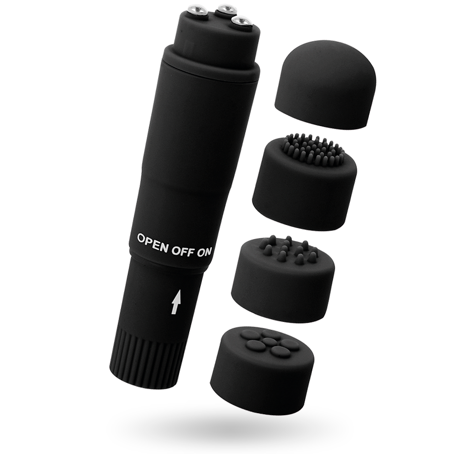 Glossy - Kurt Pocket Massager Black, Mini Massager with 4 Soft Heads, Dimensions 10.7 cm, Waterproof, Silent