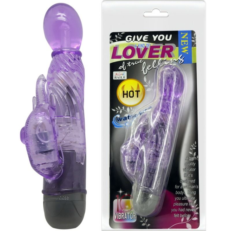 Baile Vibrators - Rabbit Vibrator With 10 Vibration Modes, Water Resistant, Material: TPR, Batteries: 2AAA, Measurements: See Picture, Recommended with Lubricant