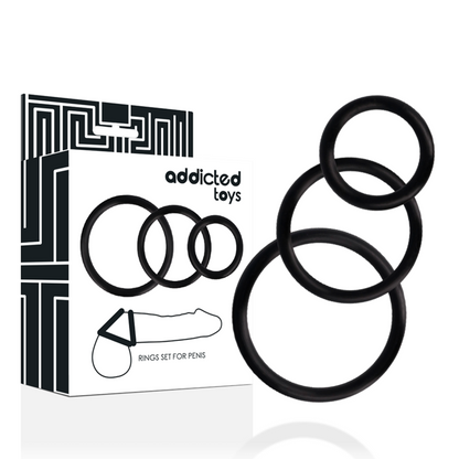 Addicted Toys Black Cock Ring Set - 3 Size Variation