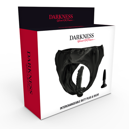 Darkness Sensations - PU Leather Panties With Butt Plug And Interchangeable Dildo