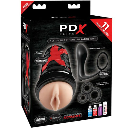 Pdx Elite Air-Tight Pussy Stroker and Ass-Gasm Vibrating Kit - Vagina, C-Ring and Prostate Massager