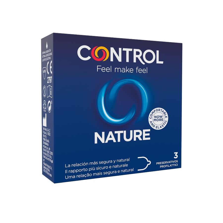 Control - Adapta Nature Condoms, 3 Pieces, Transparent, Natural Latex, Box of 3 Units