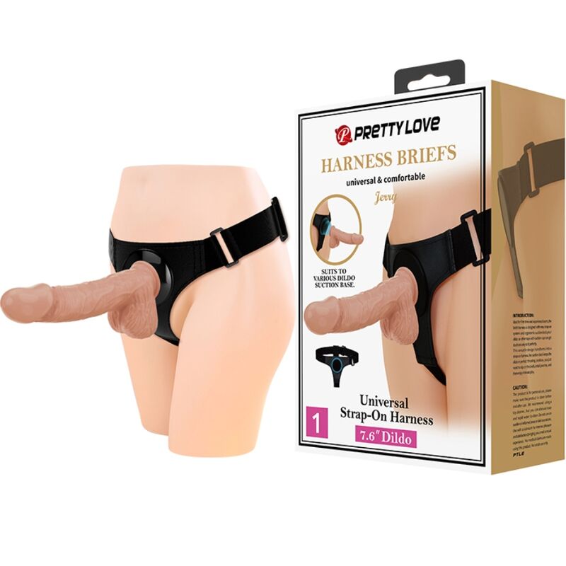 Pretty Love - 21.8cm Natural Jerry Realistic Dildo Universal Harness Panty - Water Resistant