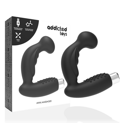 Addicted Toys Rechargeable Prostate Vibrator Model 3 - Black, 10 Vibration Modes, Medical Silicone, IPX6, Insertable Length 11cm