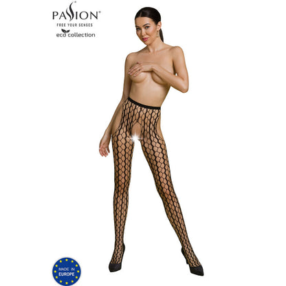 Passion Woman Garter &amp; Stock - Bodystocking Eco S007 Black, One Size.